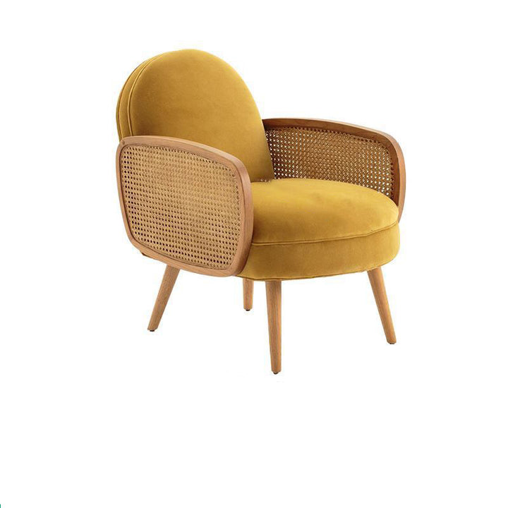 Traditional Japanese Half Round Curved Sherpa Fabric Rattan Accent Chair Backrest Armrest For Living Room