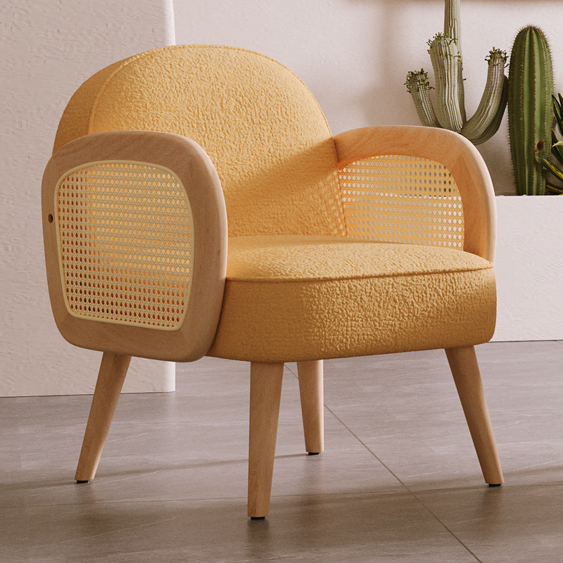 Contemporary Scandinavian Half Round Square Round Smooth Lambswool Leather Solid Wood Accent Chair Backrest Armrest For Living Room