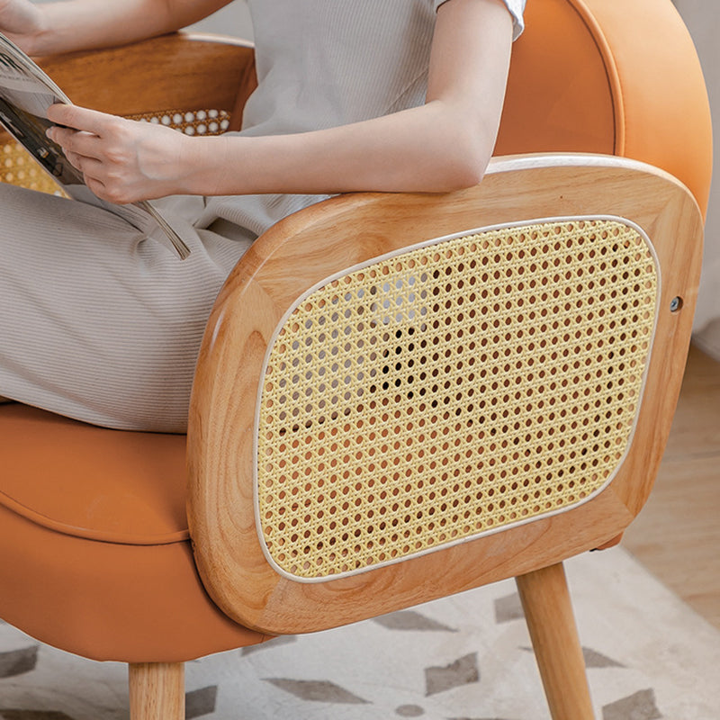 Contemporary Scandinavian Half Round Square Round Smooth Lambswool Leather Solid Wood Accent Chair Backrest Armrest For Living Room