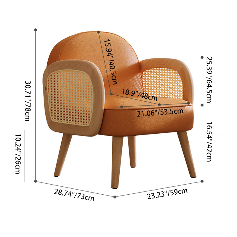 Contemporary Scandinavian Half Round Square Round Smooth Lambswool Leather Solid Wood Accent Chair Backrest Armrest For Living Room