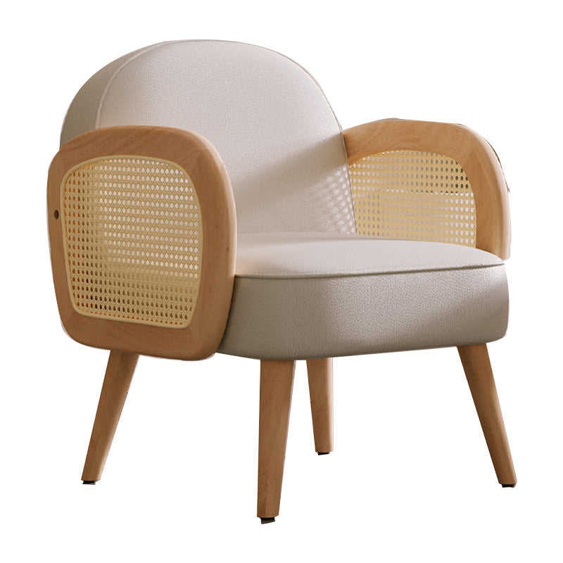 Contemporary Scandinavian Half Round Square Round Smooth Lambswool Leather Solid Wood Accent Chair Backrest Armrest For Living Room