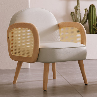 Contemporary Scandinavian Half Round Square Round Smooth Lambswool Leather Solid Wood Accent Chair Backrest Armrest For Living Room