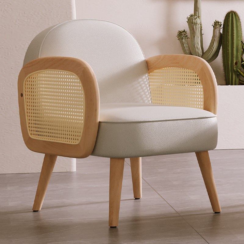 Contemporary Scandinavian Half Round Square Round Smooth Lambswool Leather Solid Wood Accent Chair Backrest Armrest For Living Room