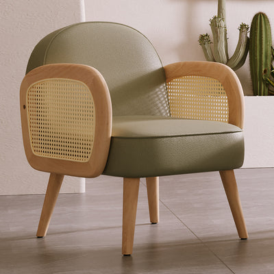 Contemporary Scandinavian Half Round Square Round Smooth Lambswool Leather Solid Wood Accent Chair Backrest Armrest For Living Room