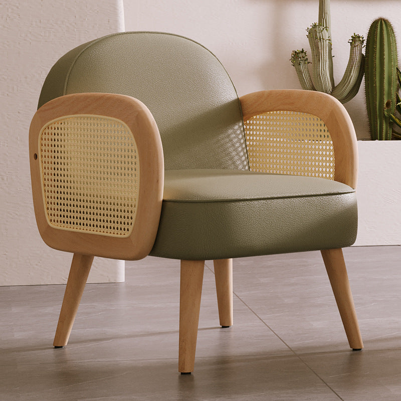 Contemporary Scandinavian Half Round Square Round Smooth Lambswool Leather Solid Wood Accent Chair Backrest Armrest For Living Room