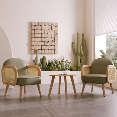 Contemporary Scandinavian Half Round Square Round Smooth Lambswool Leather Solid Wood Accent Chair Backrest Armrest For Living Room