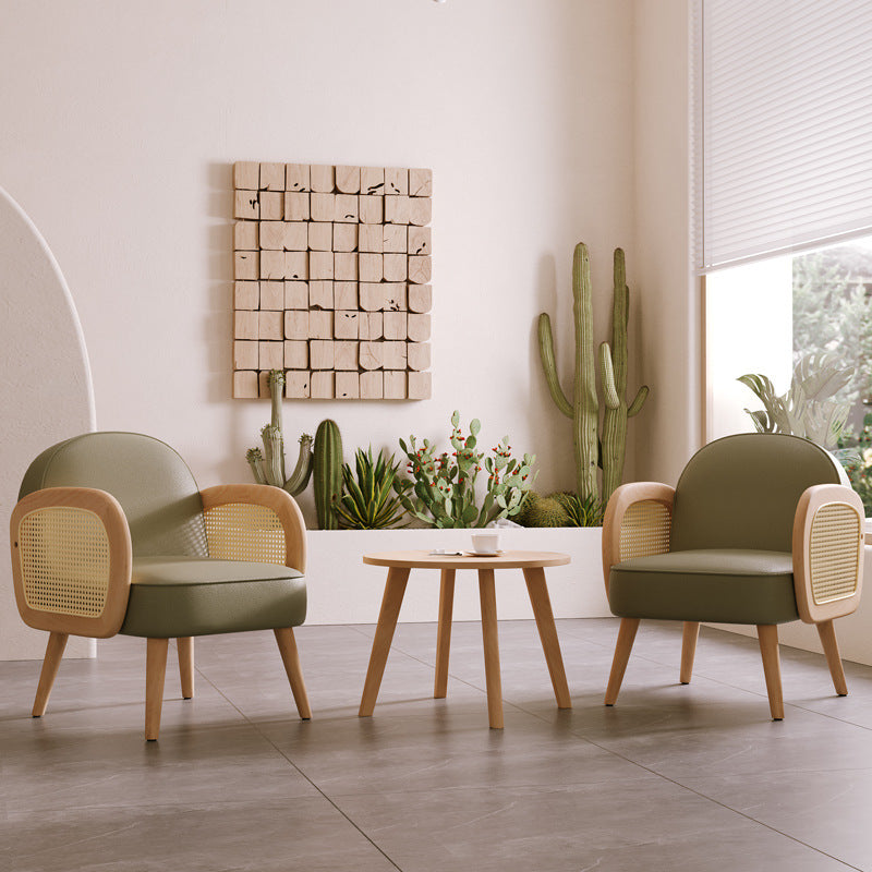 Contemporary Scandinavian Half Round Square Round Smooth Lambswool Leather Solid Wood Accent Chair Backrest Armrest For Living Room