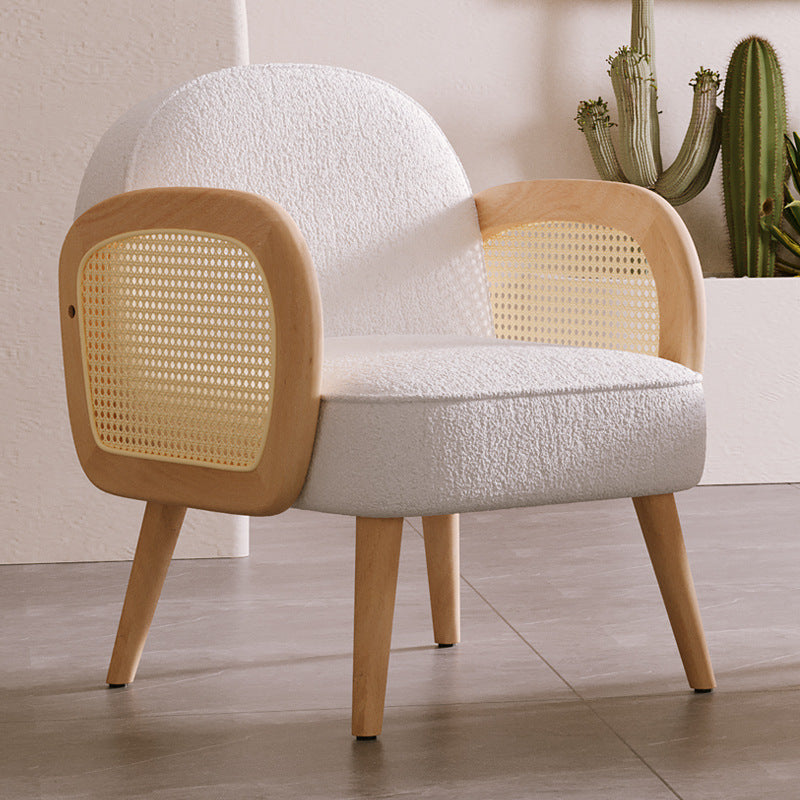 Contemporary Scandinavian Half Round Square Round Smooth Lambswool Leather Solid Wood Accent Chair Backrest Armrest For Living Room