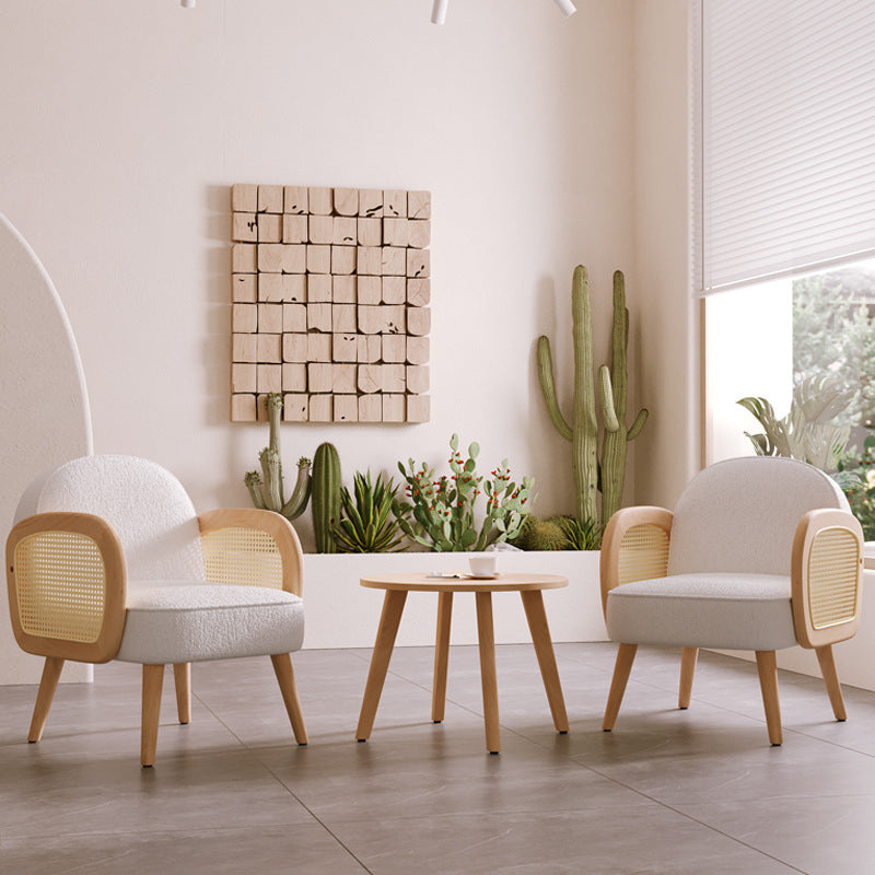 Contemporary Scandinavian Half Round Square Round Smooth Lambswool Leather Solid Wood Accent Chair Backrest Armrest For Living Room