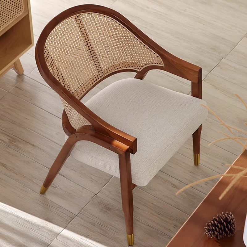 Contemporary Scandinavian Curved Hollow Square Linen Rattan Solid Wood Dining Chair Backrest For Dining Room