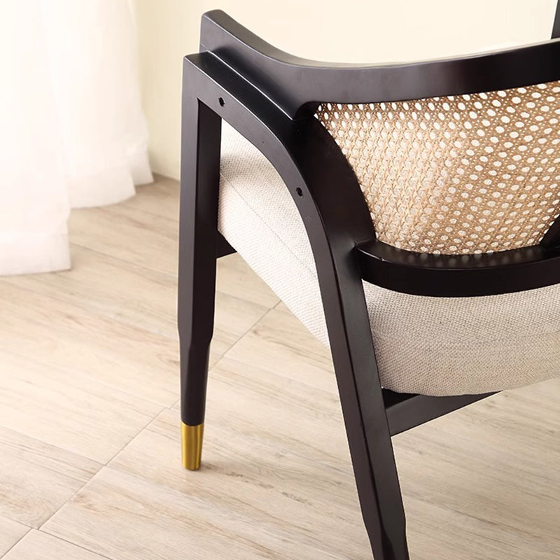 Contemporary Scandinavian Curved Hollow Square Linen Rattan Solid Wood Dining Chair Backrest For Dining Room