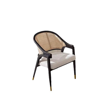Contemporary Scandinavian Curved Hollow Square Linen Rattan Solid Wood Dining Chair Backrest For Dining Room