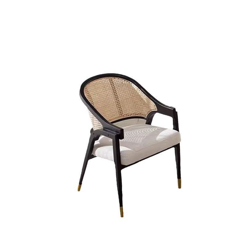 Contemporary Scandinavian Curved Hollow Square Linen Rattan Solid Wood Dining Chair Backrest For Dining Room
