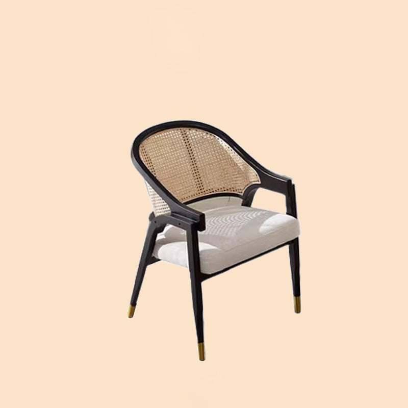 Contemporary Scandinavian Curved Hollow Square Linen Rattan Solid Wood Dining Chair Backrest For Dining Room