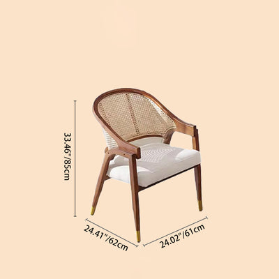 Contemporary Scandinavian Curved Hollow Square Linen Rattan Solid Wood Dining Chair Backrest For Dining Room