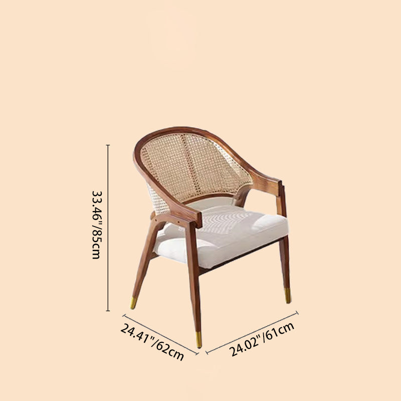 Contemporary Scandinavian Curved Hollow Square Linen Rattan Solid Wood Dining Chair Backrest For Dining Room