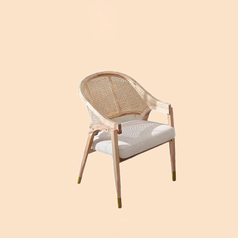 Contemporary Scandinavian Curved Hollow Square Linen Rattan Solid Wood Dining Chair Backrest For Dining Room