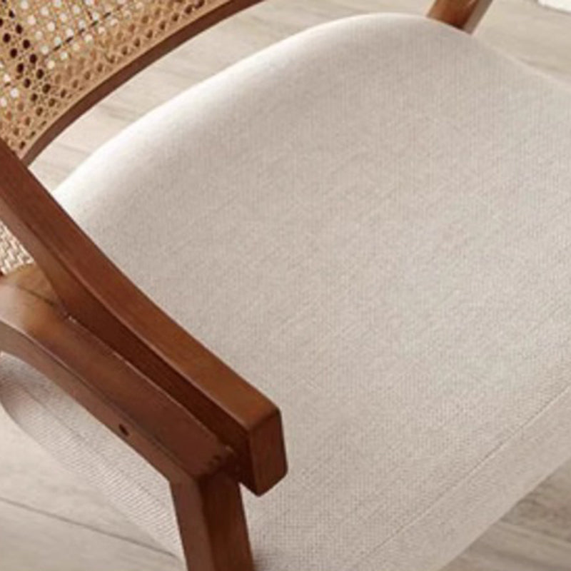 Contemporary Scandinavian Curved Hollow Square Linen Rattan Solid Wood Dining Chair Backrest For Dining Room