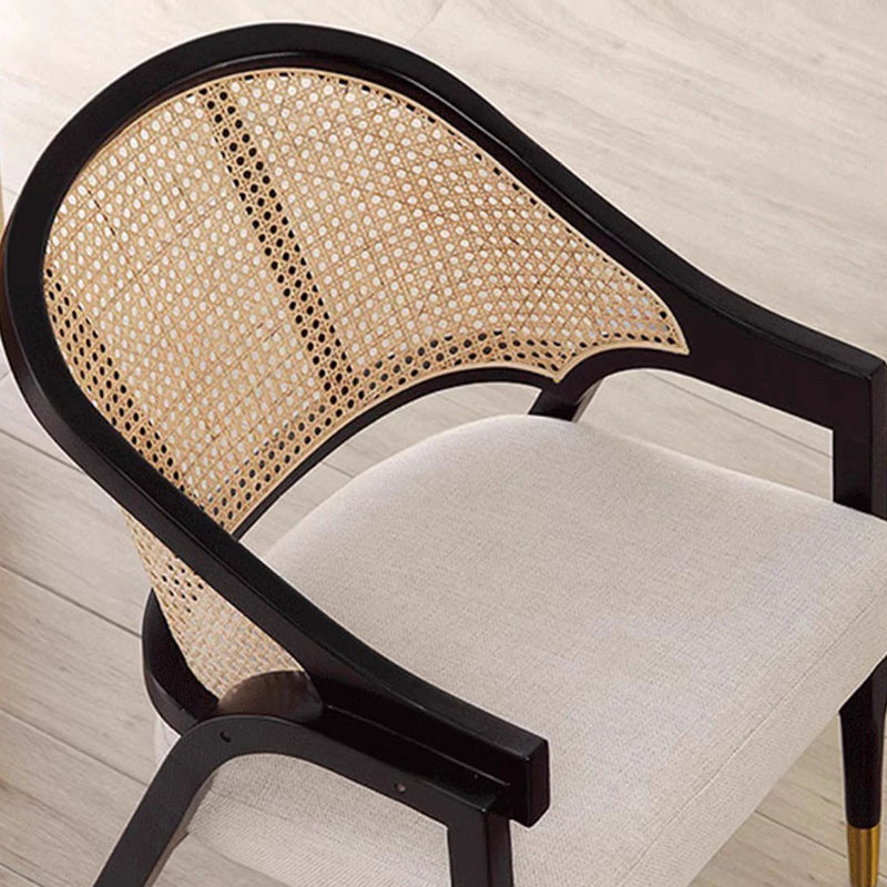 Contemporary Scandinavian Curved Hollow Square Linen Rattan Solid Wood Dining Chair Backrest For Dining Room