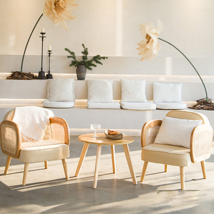 Modern Minimalist Half Round Curved Square Synthetic Fabric PU Leather Linen Oak Accent Chair Backrest Armrest For Living Room