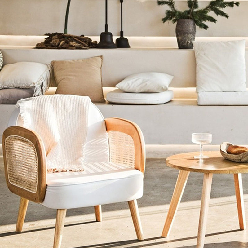 Modern Minimalist Half Round Curved Square Synthetic Fabric PU Leather Linen Oak Accent Chair Backrest Armrest For Living Room