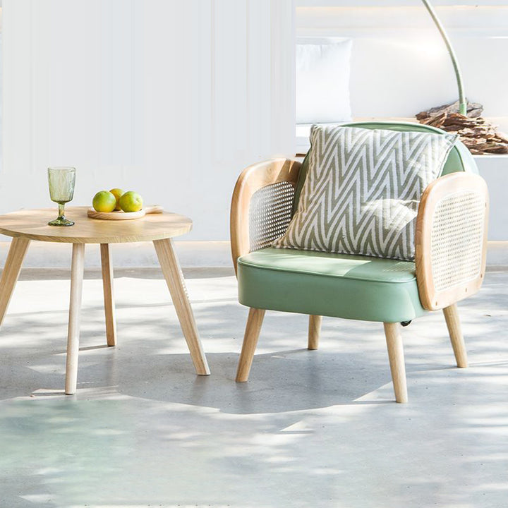 Modern Minimalist Half Round Curved Square Synthetic Fabric PU Leather Linen Oak Accent Chair Backrest Armrest For Living Room