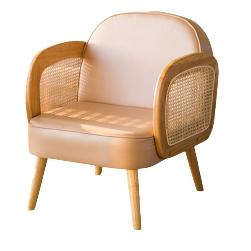 Modern Minimalist Half Round Curved Square Synthetic Fabric PU Leather Linen Oak Accent Chair Backrest Armrest For Living Room