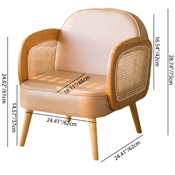 Chaise d'accent moderne minimaliste demi-ronde carrée en tissu technique PU cuir sisal chêne avec dossier et accoudoirs pour salon 