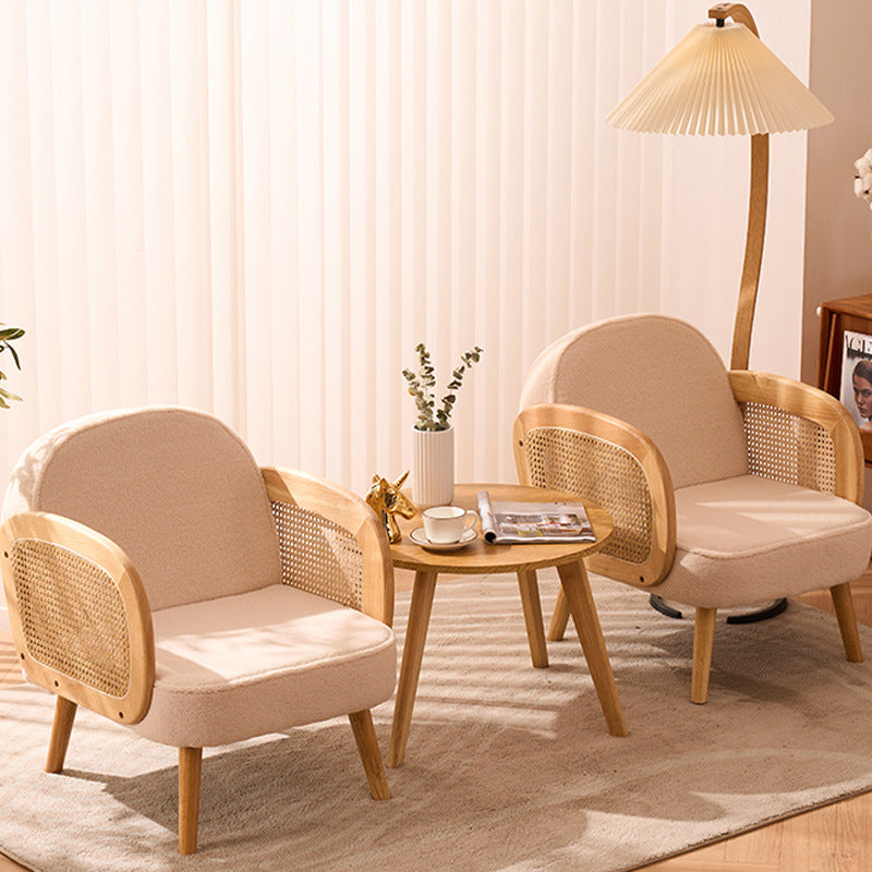 Modern Minimalist Half Round Curved Square Synthetic Fabric PU Leather Linen Oak Accent Chair Backrest Armrest For Living Room
