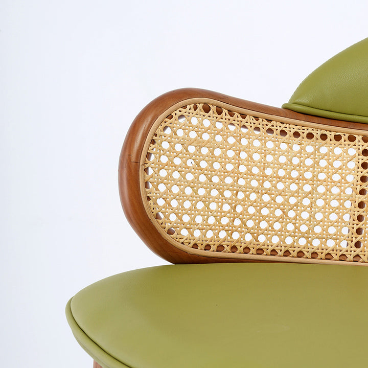 Zeitgenössischer skandinavischer halbrunder gebogener Barhocker aus Kunstleder, Eschenholz und Rattan mit Rückenlehne für das Esszimmer 