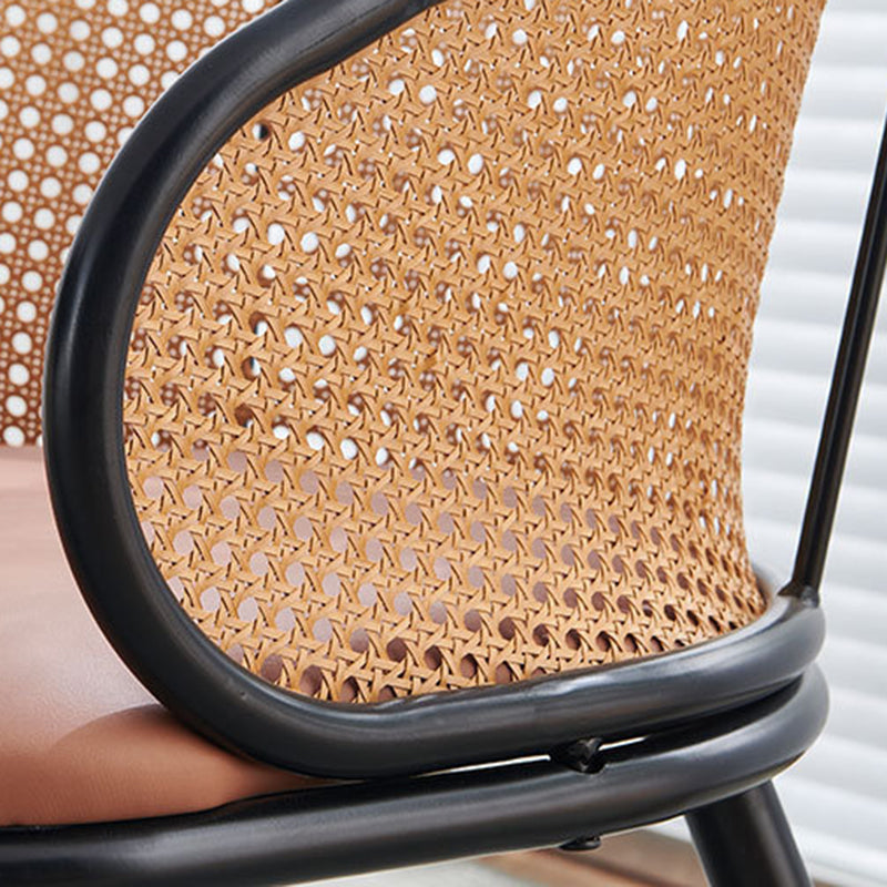 Modern Minimalist Half Bag U Shape Curved Leather Bamboo Rattan Wood Dining Chair Backrest Armrest For Dining Room