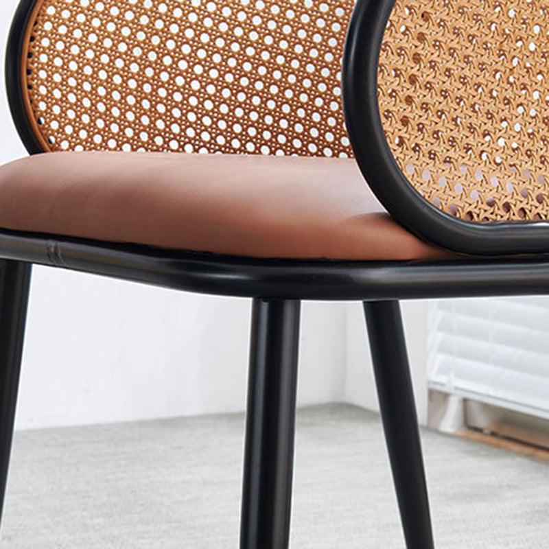 Modern Minimalist Half Bag U Shape Curved Leather Bamboo Rattan Wood Dining Chair Backrest Armrest For Dining Room