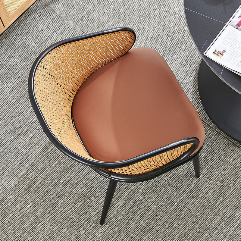 Modern Minimalist Half Bag U Shape Curved Leather Bamboo Rattan Wood Dining Chair Backrest Armrest For Dining Room