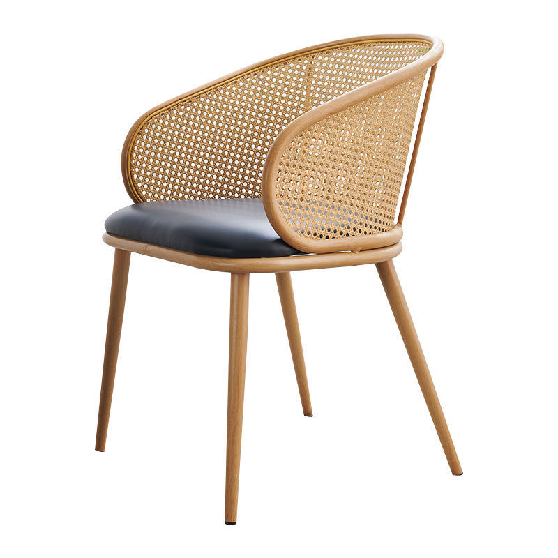Modern Minimalist Half Bag U Shape Curved Leather Bamboo Rattan Wood Dining Chair Backrest Armrest For Dining Room