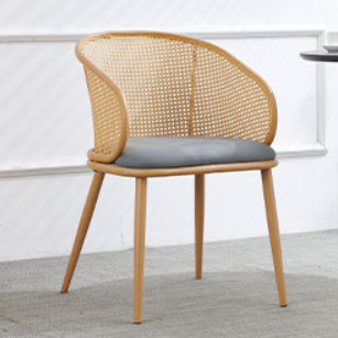 Modern Minimalist Half Bag U Shape Curved Leather Bamboo Rattan Wood Dining Chair Backrest Armrest For Dining Room