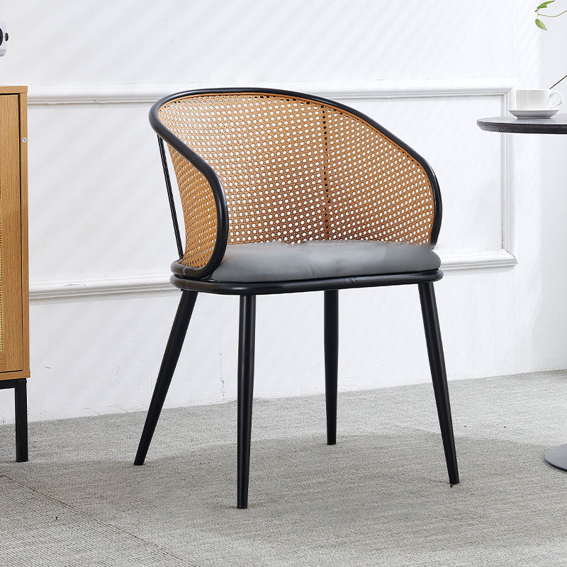 Modern Minimalist Half Bag U Shape Curved Leather Bamboo Rattan Wood Dining Chair Backrest Armrest For Dining Room