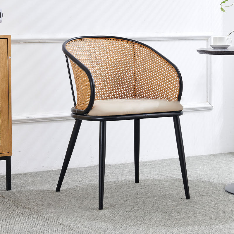 Modern Minimalist Half Bag U Shape Curved Leather Bamboo Rattan Wood Dining Chair Backrest Armrest For Dining Room