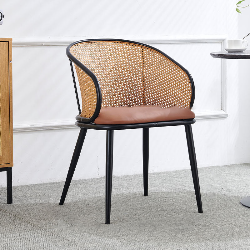 Modern Minimalist Half Bag U Shape Curved Leather Bamboo Rattan Wood Dining Chair Backrest Armrest For Dining Room