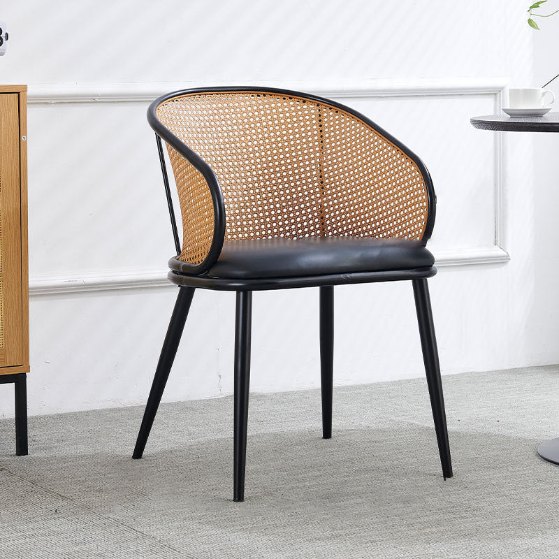 Modern Minimalist Half Bag U Shape Curved Leather Bamboo Rattan Wood Dining Chair Backrest Armrest For Dining Room