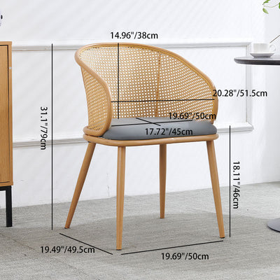 Modern Minimalist Half Bag U Shape Curved Leather Bamboo Rattan Wood Dining Chair Backrest Armrest For Dining Room