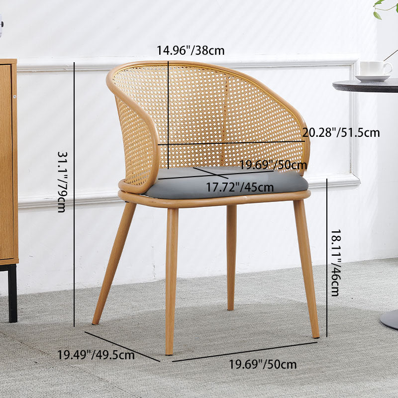 Modern Minimalist Half Bag U Shape Curved Leather Bamboo Rattan Wood Dining Chair Backrest Armrest For Dining Room