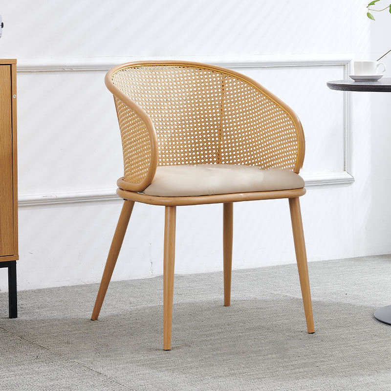Modern Minimalist Half Bag U Shape Curved Leather Bamboo Rattan Wood Dining Chair Backrest Armrest For Dining Room