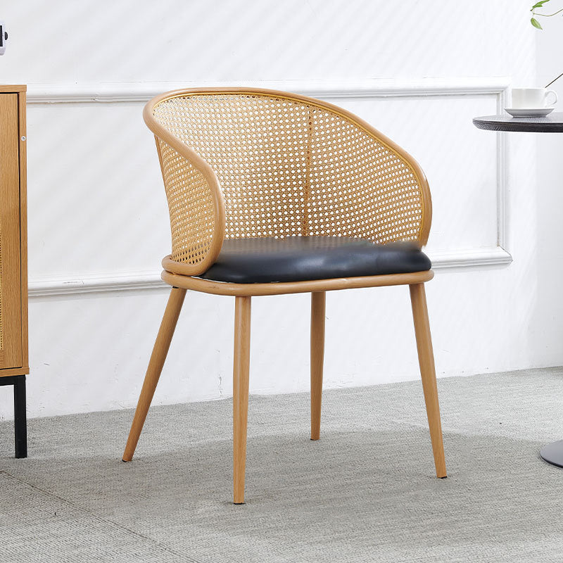 Modern Minimalist Half Bag U Shape Curved Leather Bamboo Rattan Wood Dining Chair Backrest Armrest For Dining Room