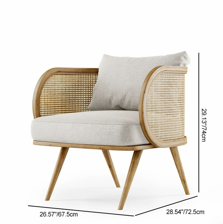 Chaise d'appoint contemporaine scandinave en tissu à dossier carré plié demi-rond en rotin et bois avec accoudoirs pour salon 