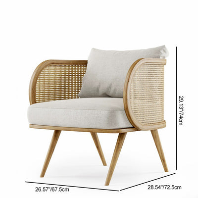 Contemporary Scandinavian Square Bent Half Round Fabric Rattan Wood Accent Chair Backrest Armrest For Living Room