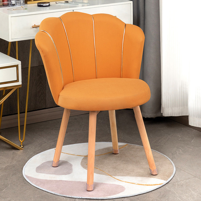 Modern Art Deco Petals Round Tech Fabric Solid Wood Vanity Chair Backrest For Bedroom
