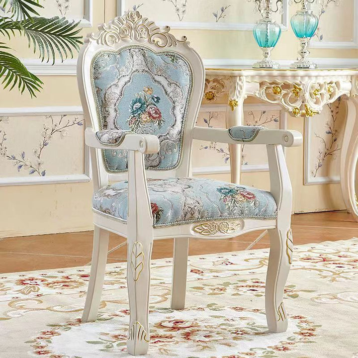 Traditional Chinese Patterns Carved Square Fabric Birch Wood Dining Chair Backrest Armrest For Dining Room