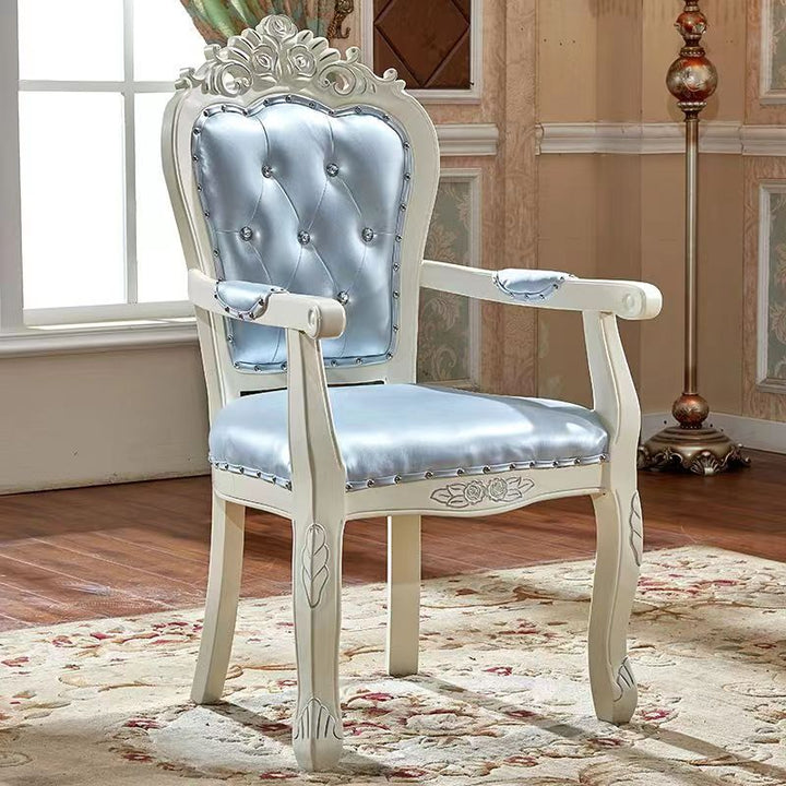 Traditional Chinese Patterns Carved Square Fabric Birch Wood Dining Chair Backrest Armrest For Dining Room