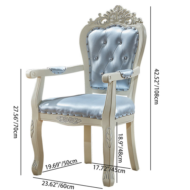 Traditional Chinese Patterns Carved Square Fabric Birch Wood Dining Chair Backrest Armrest For Dining Room