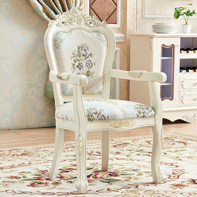 Traditional Chinese Patterns Carved Square Fabric Wood Dining Chair Backrest Armrest For Dining Room